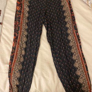 FARM RIO TERESITA By Anthropologie Floral Joggers Pants BlueO Orange XS